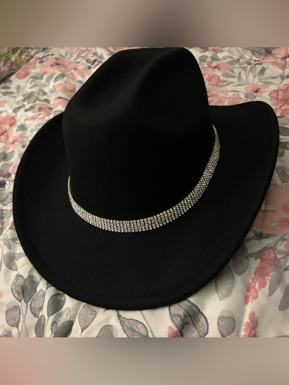 Black Felt Western Hat with Rhinestone Band adjustable band
